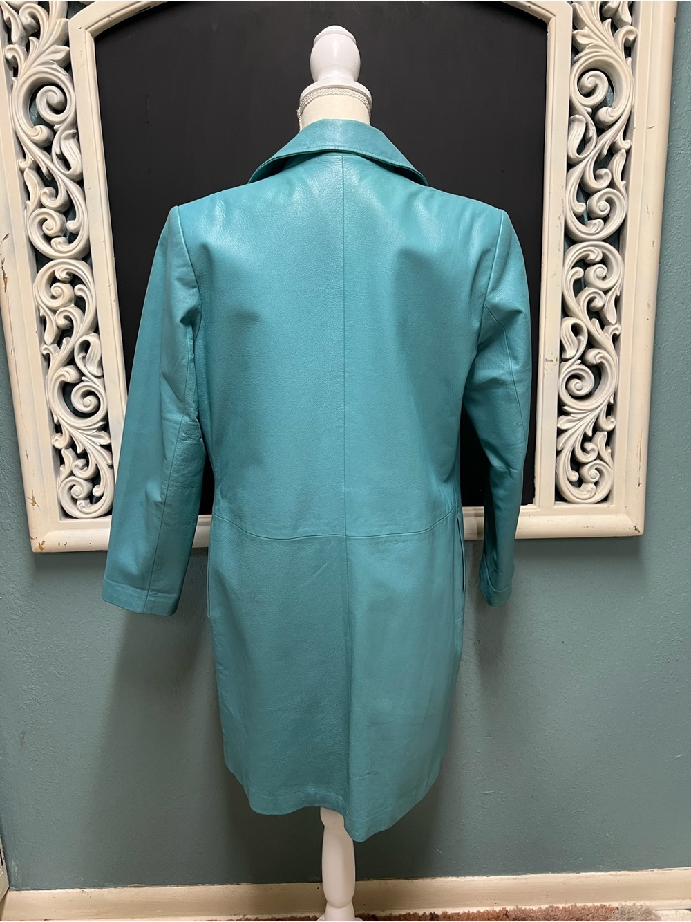 Newport News Y2K Turquoise Long Leather jacket - Picture 9 of 11